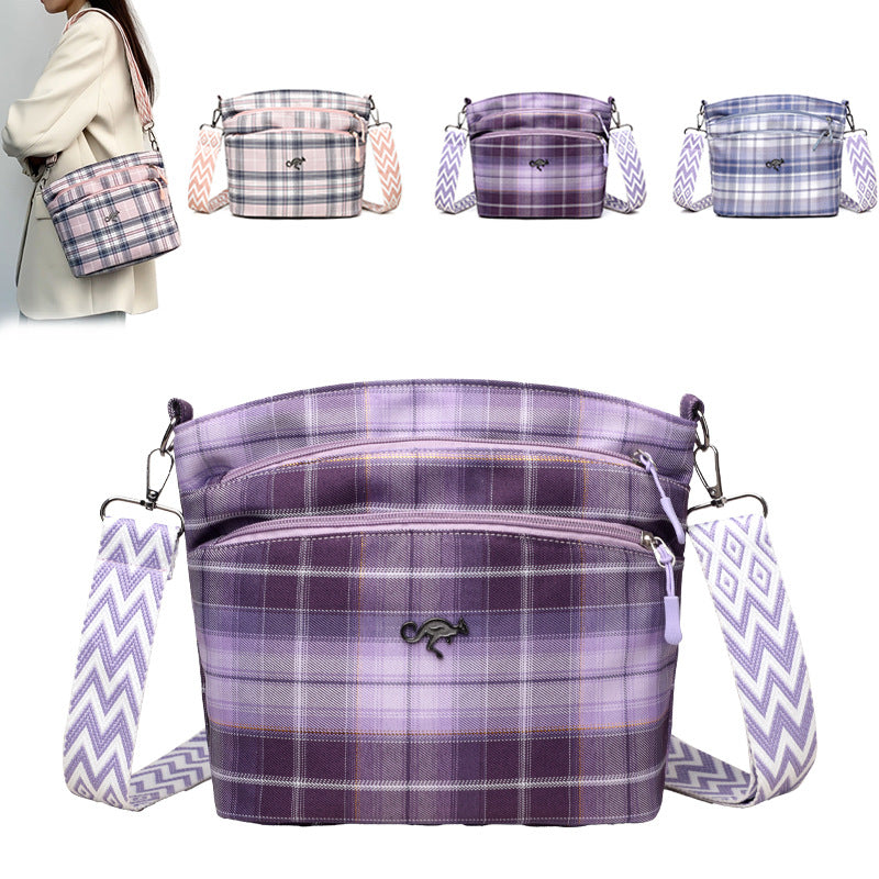Artistic Plaid Shoulder Large Capacity Students' Crossbody Bag Women