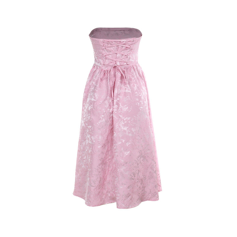 Women's Slim-fit Jacquard Satin Tube Top Dress