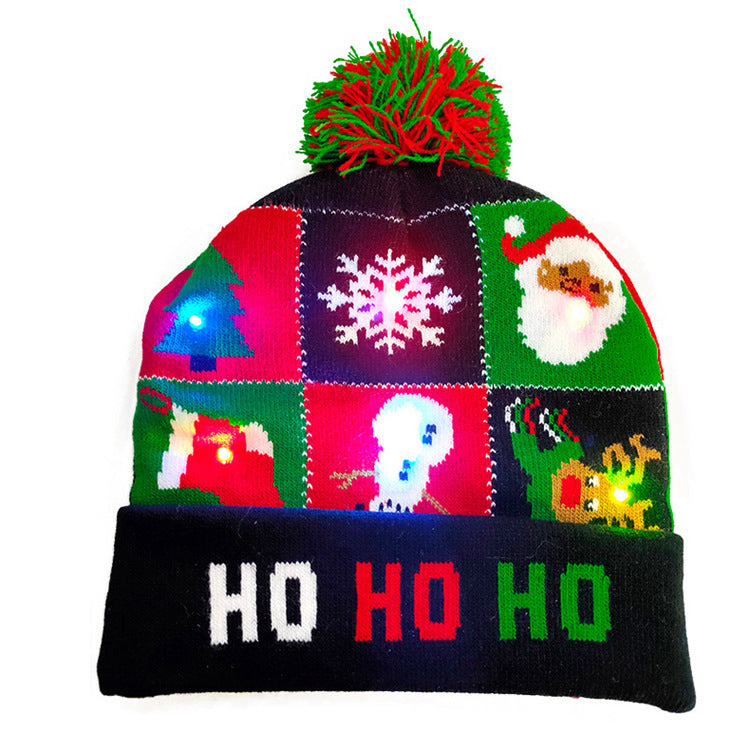 LED Christmas Hat Sweater Knitted Beanie Christmas Light Up Knitted Hat Christmas Gift Kids Xmas New Year Decorations