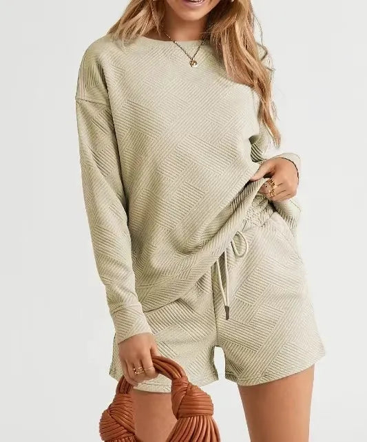Solid Color Texture Casual Suit Women's Shorts Top