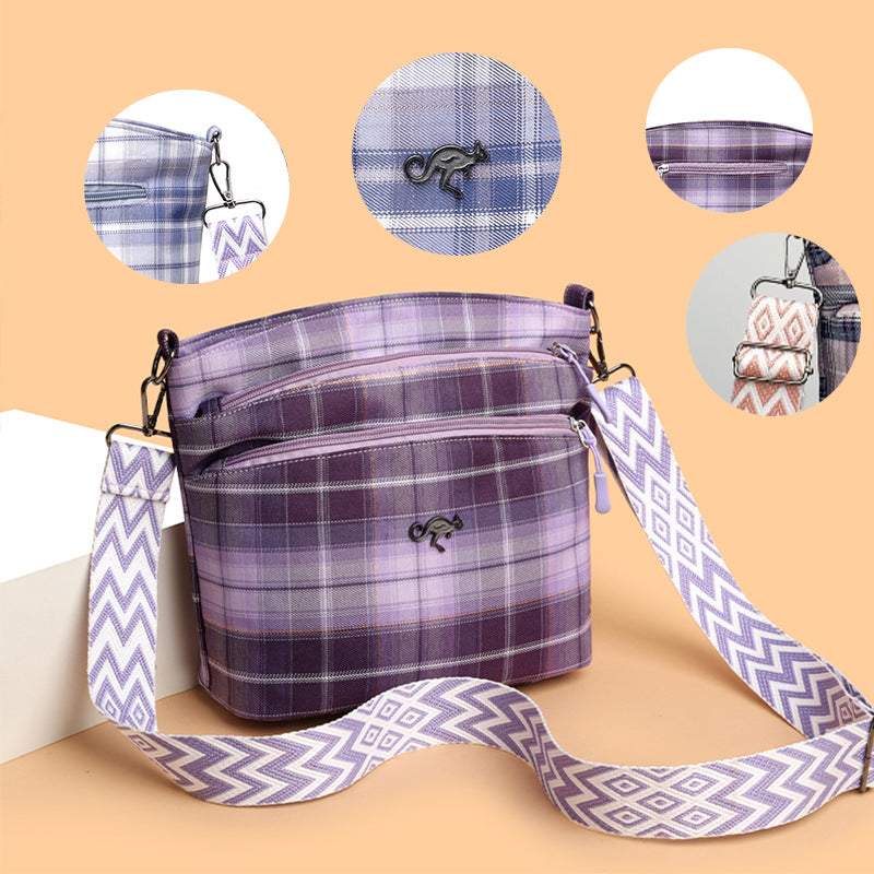 Artistic Plaid Shoulder Large Capacity Students' Crossbody Bag Women
