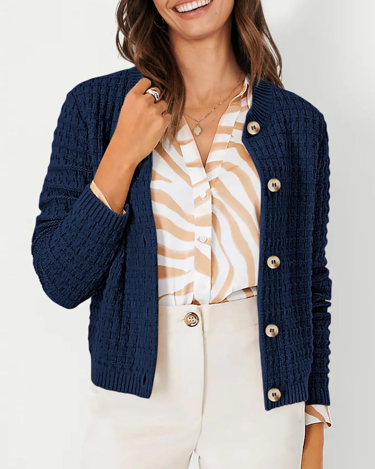Women's Solid Color Commute Knitted Cardigan Casual Sweater Coat