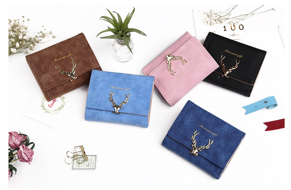 Wallet female cartoon deer short paragraph wallet PU coin purse student small hand bag card package