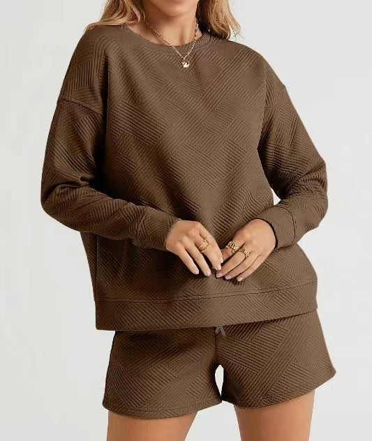 Solid Color Texture Casual Suit Women's Shorts Top