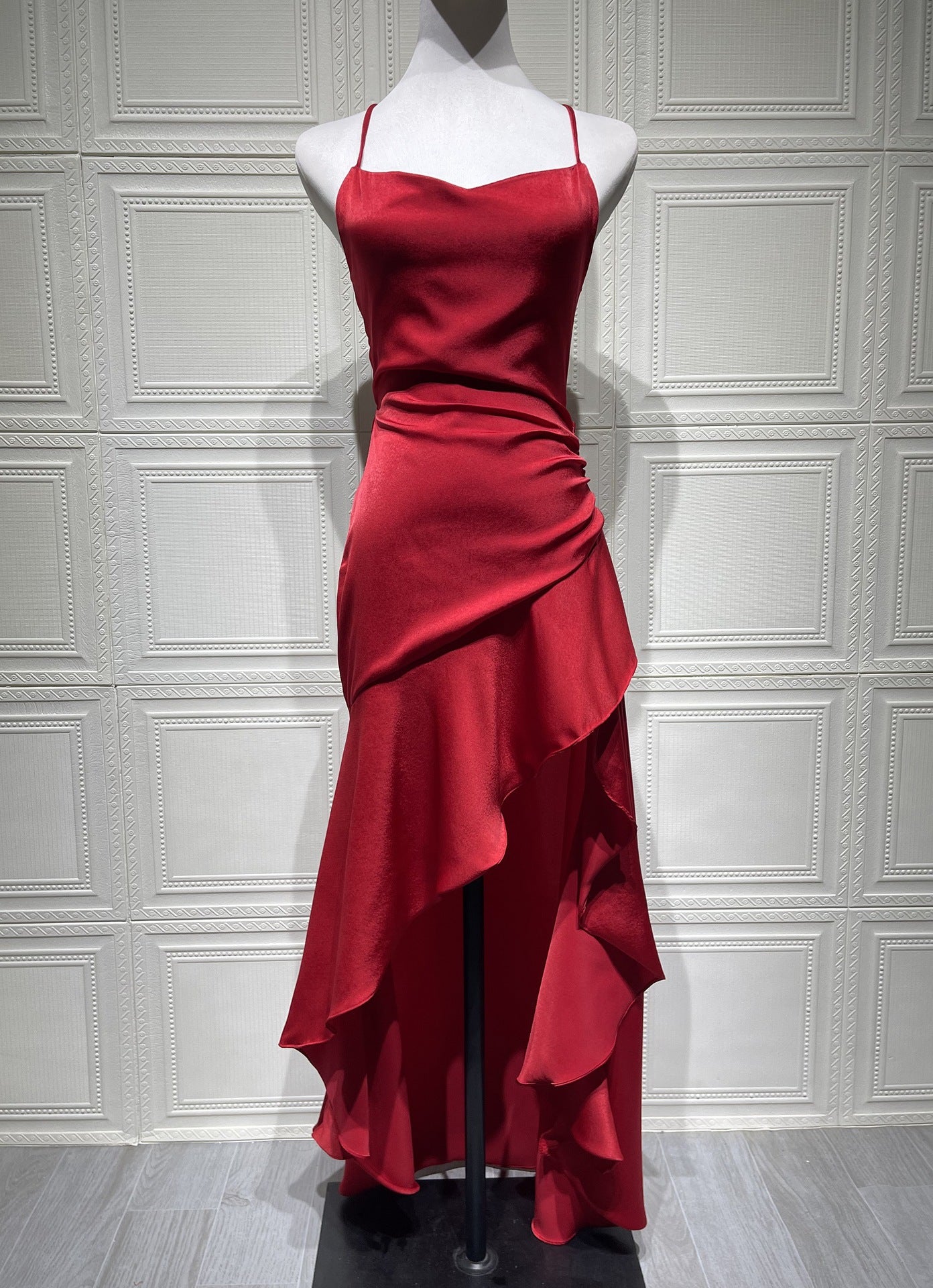 Women's Backless Ruffles Irregular Dress Summer Fashion Evening Party Club Split Suspender Maxi Dresses Clothing
