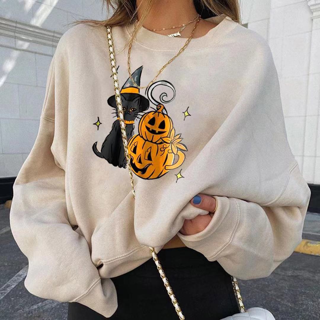 Fashionable Halloween Pumpkin Print Round Neck Long Sleeve