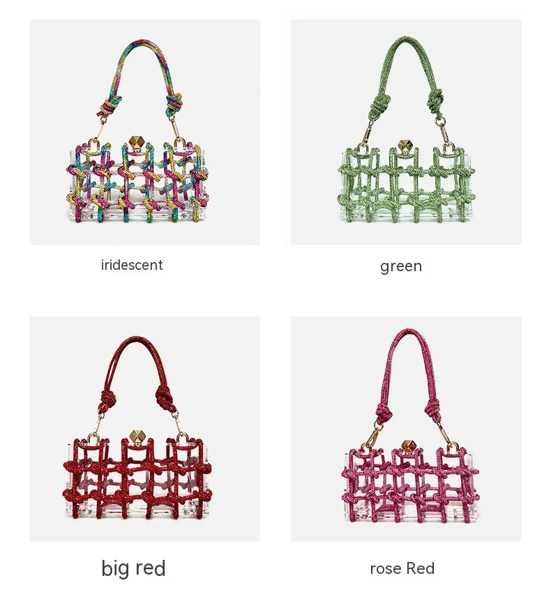 French Sweet Shiny Rhinestone Banquet Small Square Bag