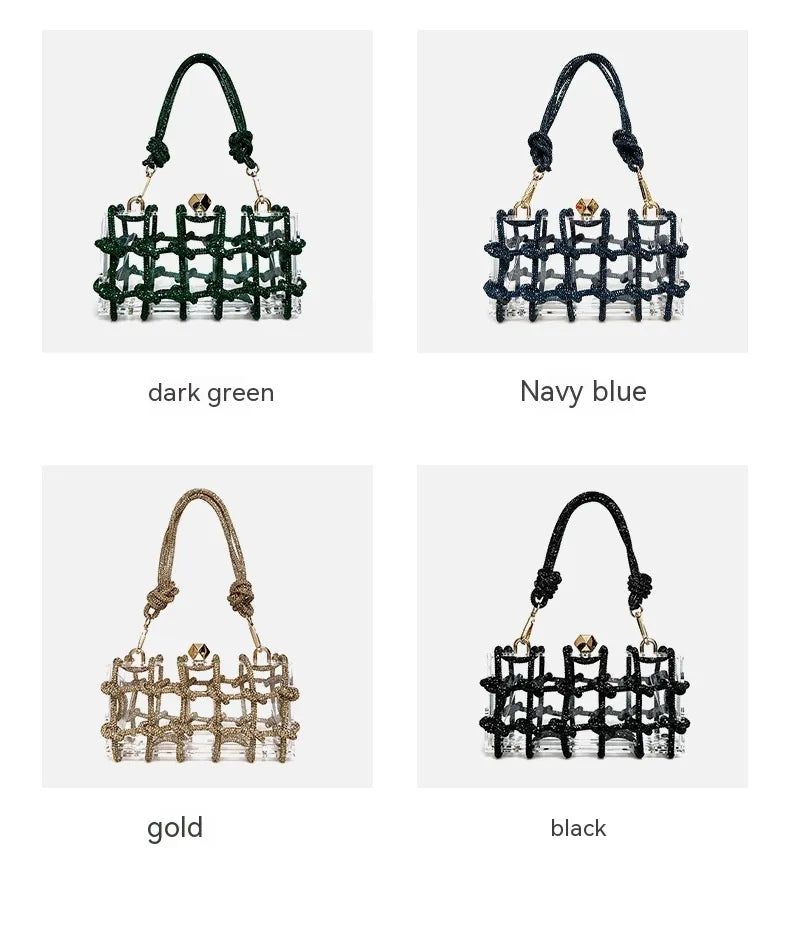 French Sweet Shiny Rhinestone Banquet Small Square Bag