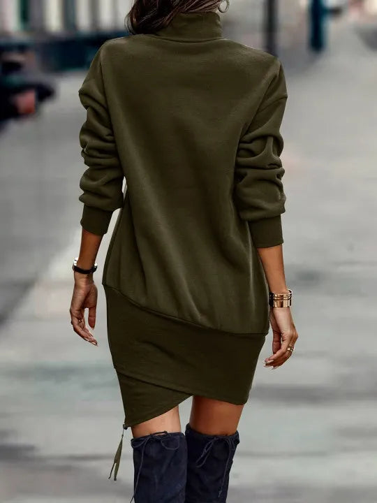 Long Sleeve Dress Solid Color High Neck Cross Short Dress Womens Clothing