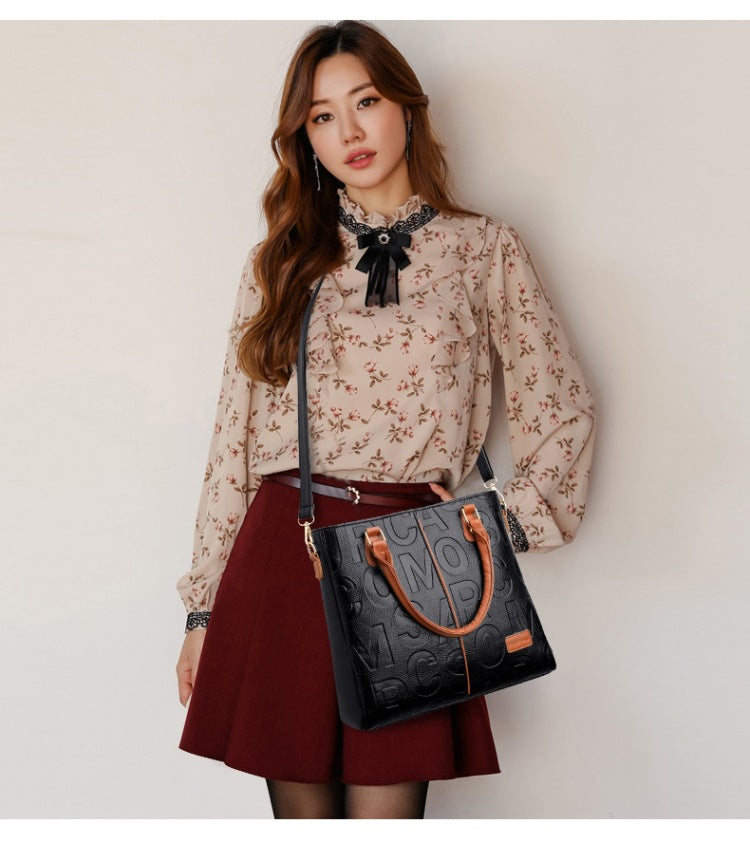 Women's Large Capacity Leather Printing Shoulder Bag