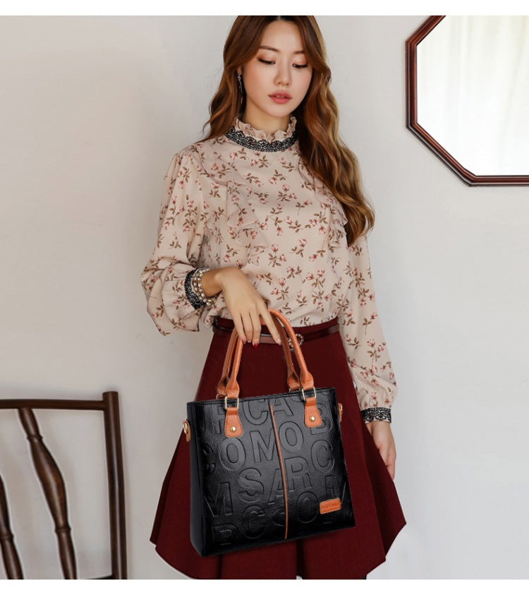 Women's Large Capacity Leather Printing Shoulder Bag