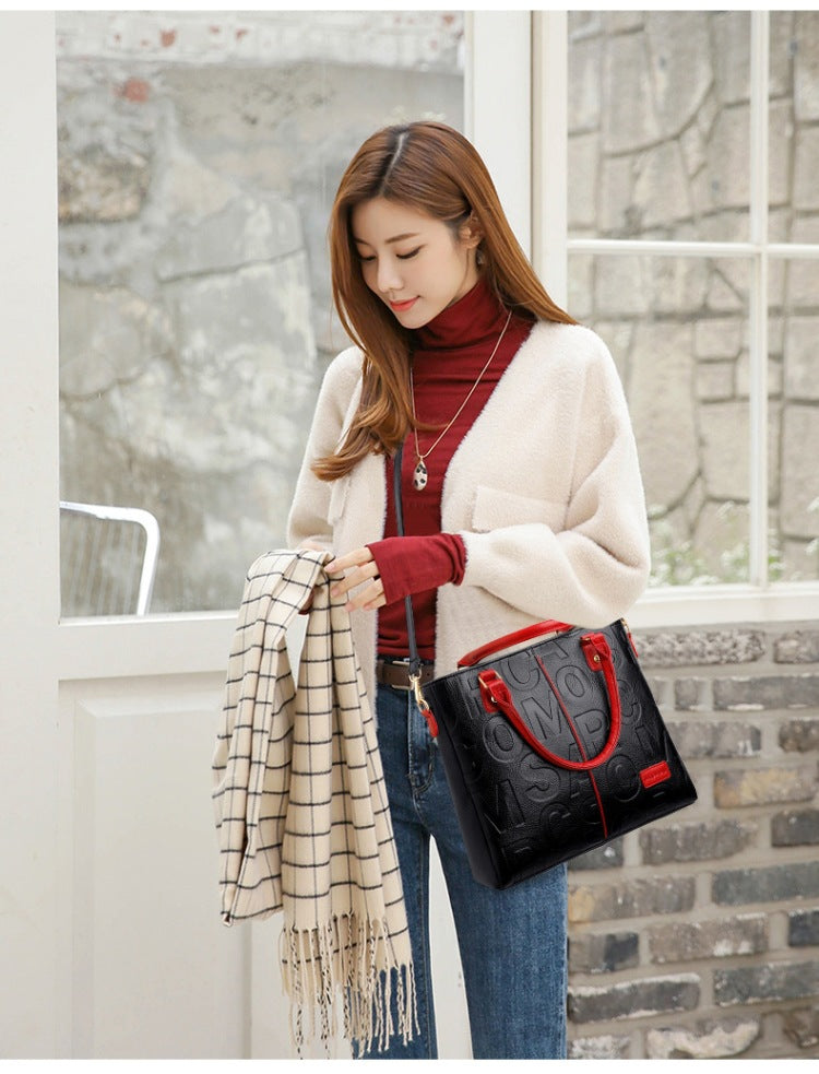 Women's Large Capacity Leather Printing Shoulder Bag