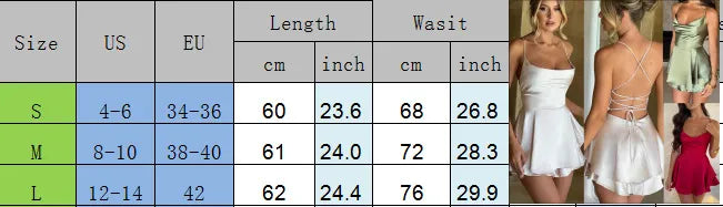 Sexy Suspender Skirt For Women Elegant Slim Strap Satin Backless Lace Up A-Line Short Dress Lady