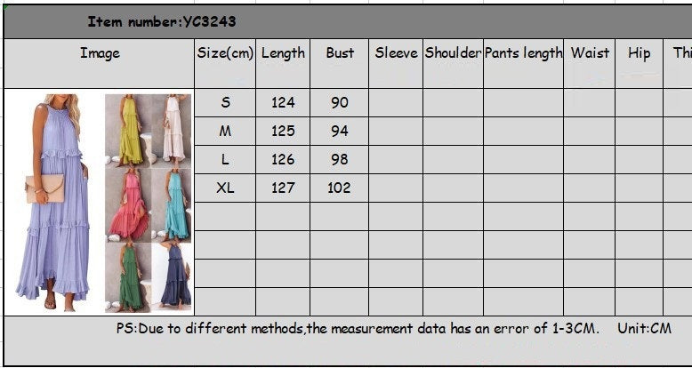 Summer Vacation Style Halter Neck Long Dresses Women Fashion Backless Leace-up Loose Ruffles Beach Dress Elegant Ladies Vestidos
