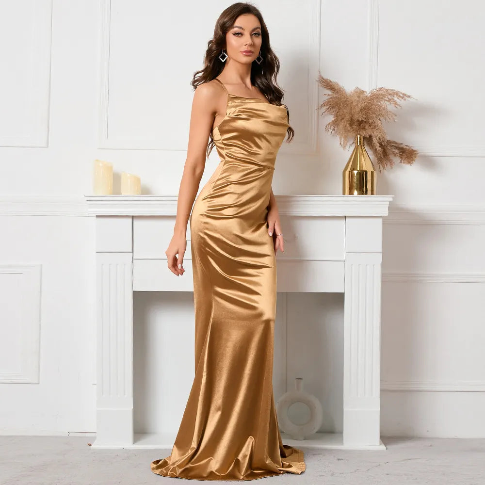 Women's Solid Color Satin Sling Dress