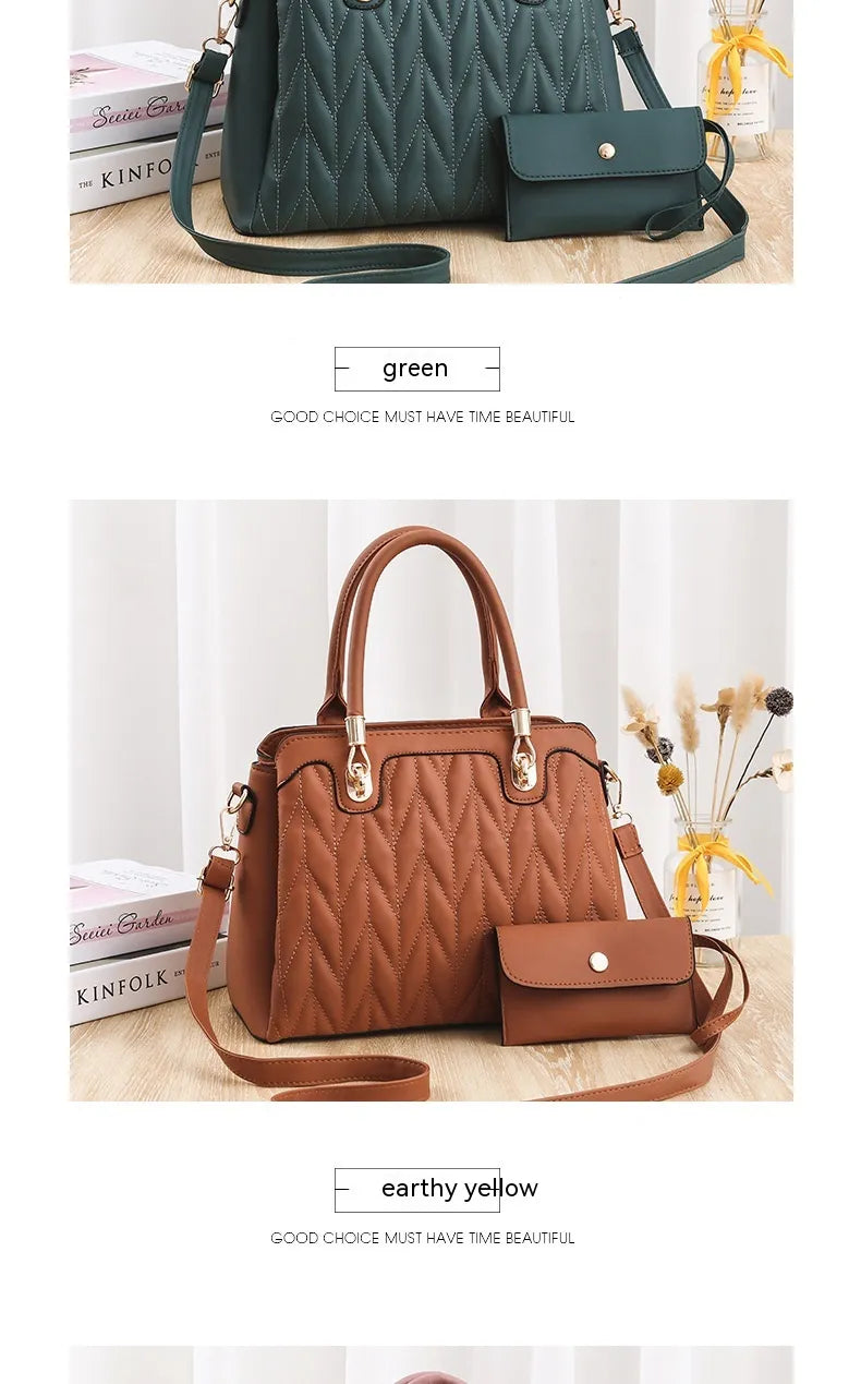 Embroidered Diamond Pattern Fashionable Handbag With Large Capacity