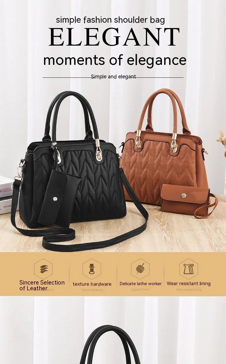 Embroidered Diamond Pattern Fashionable Handbag With Large Capacity