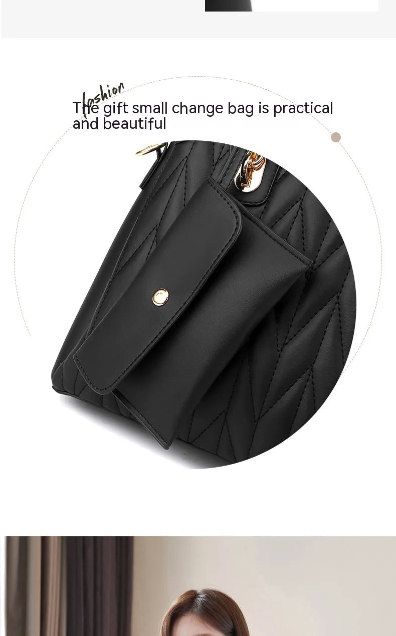 Embroidered Diamond Pattern Fashionable Handbag With Large Capacity