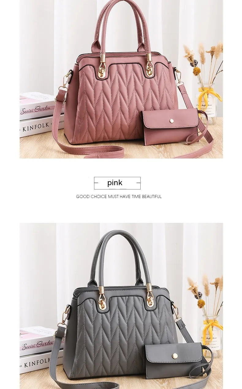 Embroidered Diamond Pattern Fashionable Handbag With Large Capacity