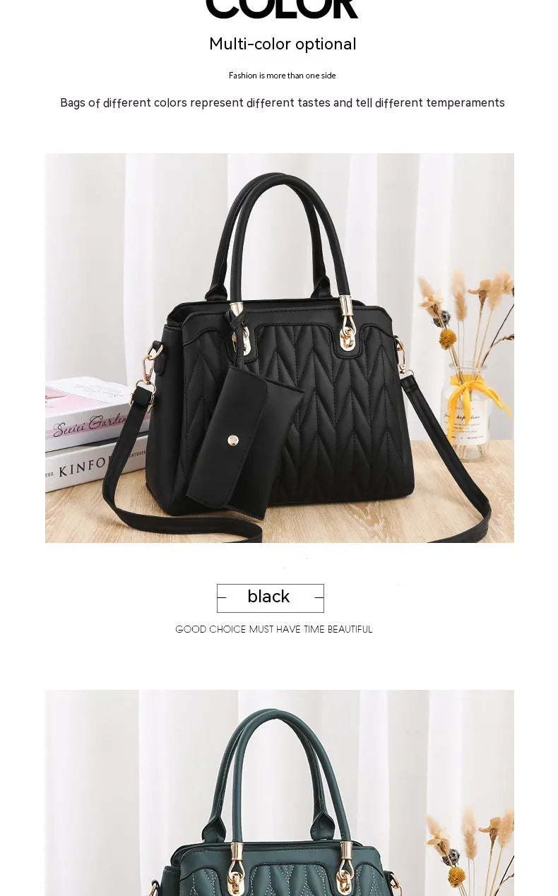 Embroidered Diamond Pattern Fashionable Handbag With Large Capacity