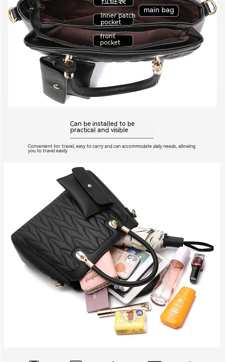 Embroidered Diamond Pattern Fashionable Handbag With Large Capacity