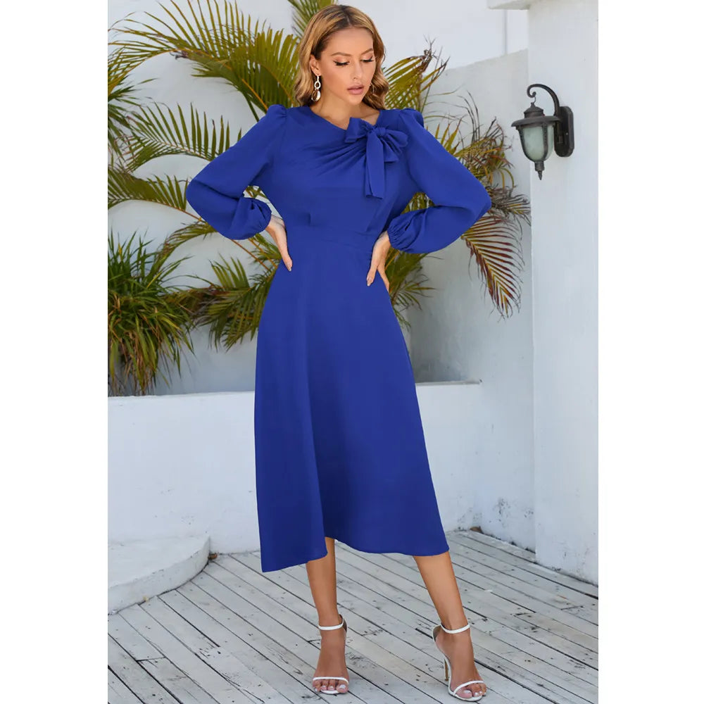 Autumn And Winter Long Sleeve Round Neck Bowknot Dress