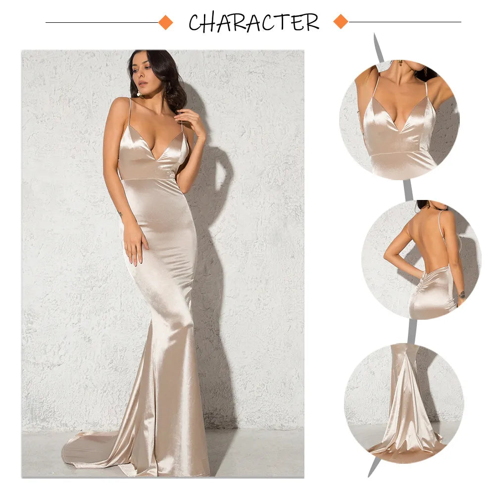 Suspender V-neck And Tail Tail Large Swing Dance Party Dress Long Skirt