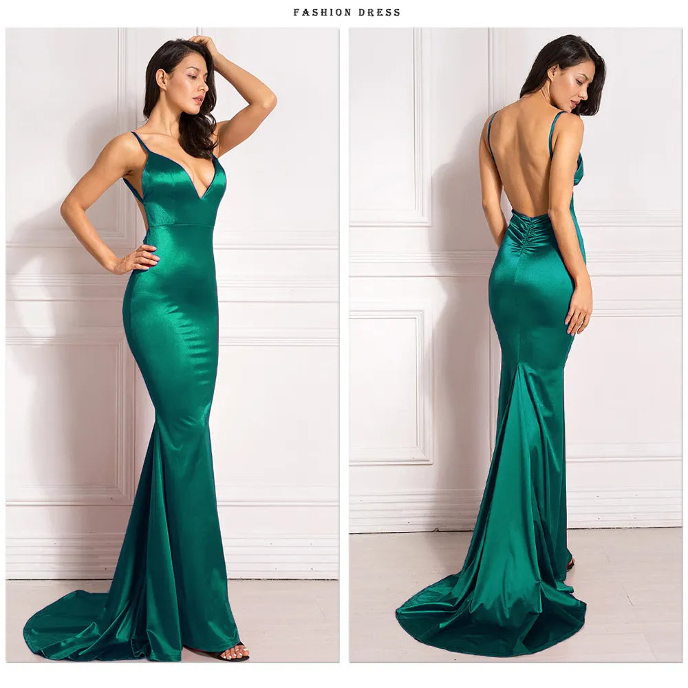 Suspender V-neck And Tail Tail Large Swing Dance Party Dress Long Skirt
