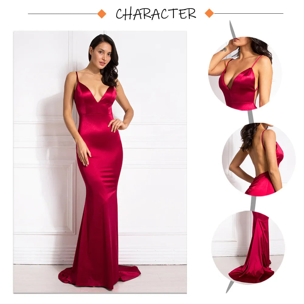 Suspender V-neck And Tail Tail Large Swing Dance Party Dress Long Skirt