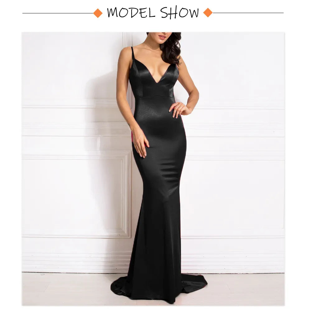 Suspender V-neck And Tail Tail Large Swing Dance Party Dress Long Skirt