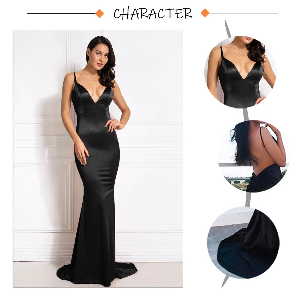 Suspender V-neck And Tail Tail Large Swing Dance Party Dress Long Skirt