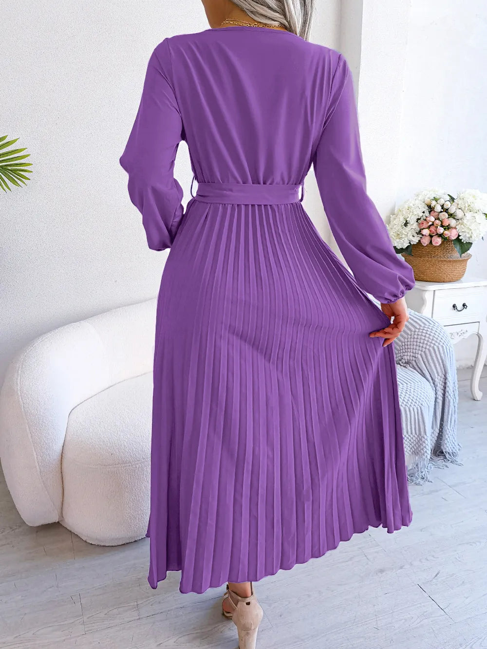 Temperament Dress Bohemian Ethnic Style Cross V-neck Pleated Skirt