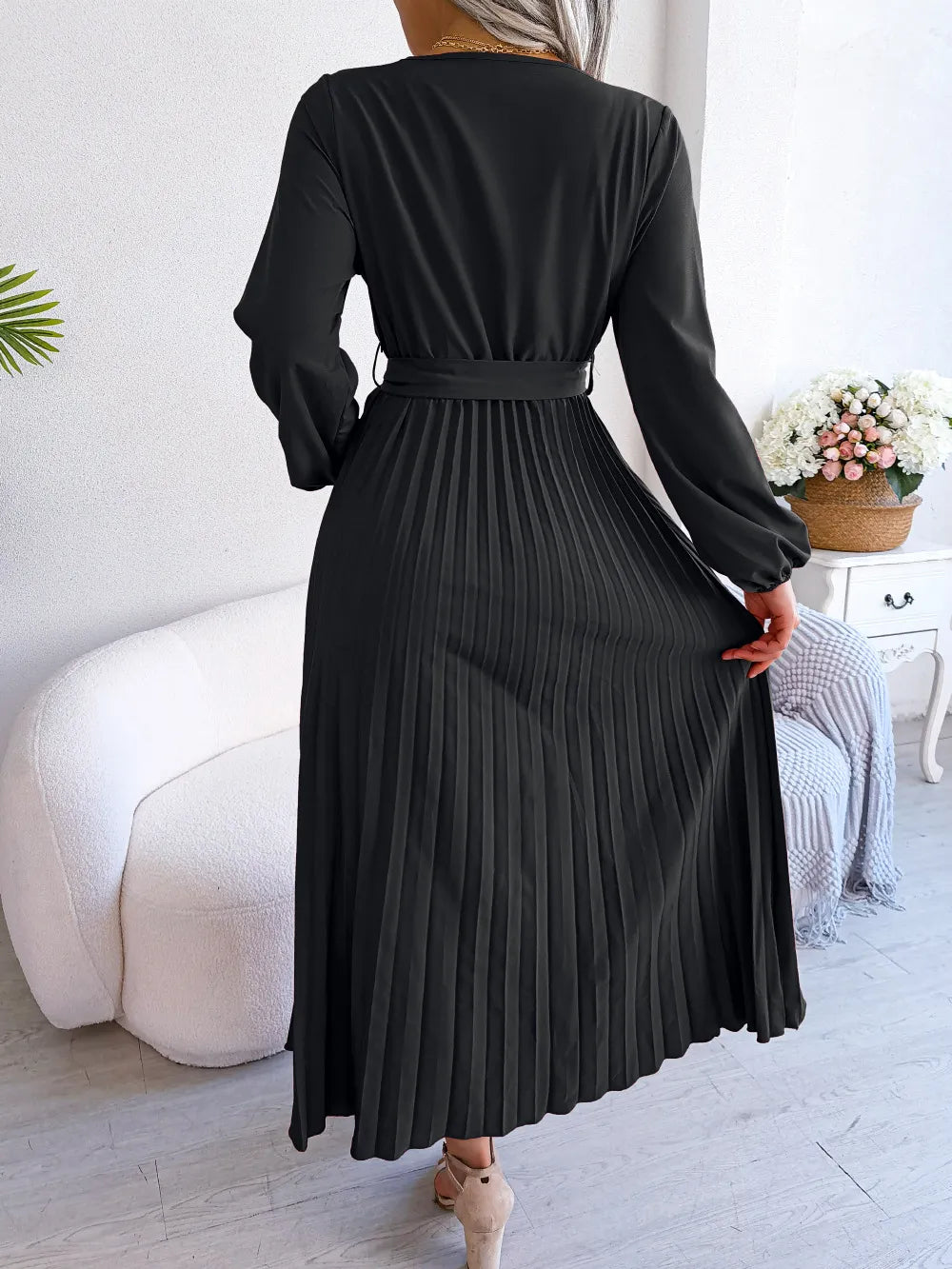 Temperament Dress Bohemian Ethnic Style Cross V-neck Pleated Skirt