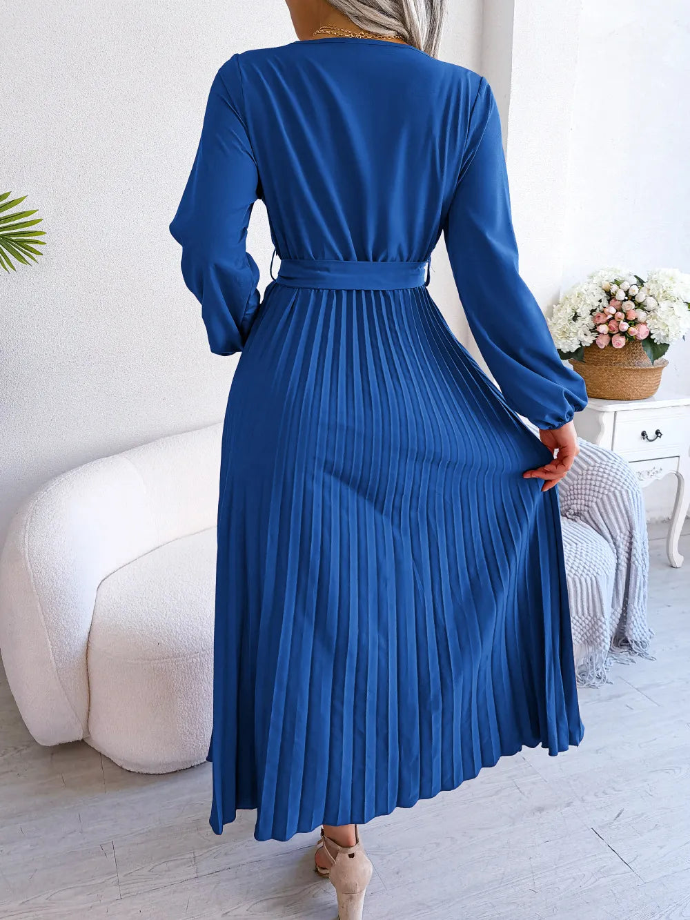 Temperament Dress Bohemian Ethnic Style Cross V-neck Pleated Skirt