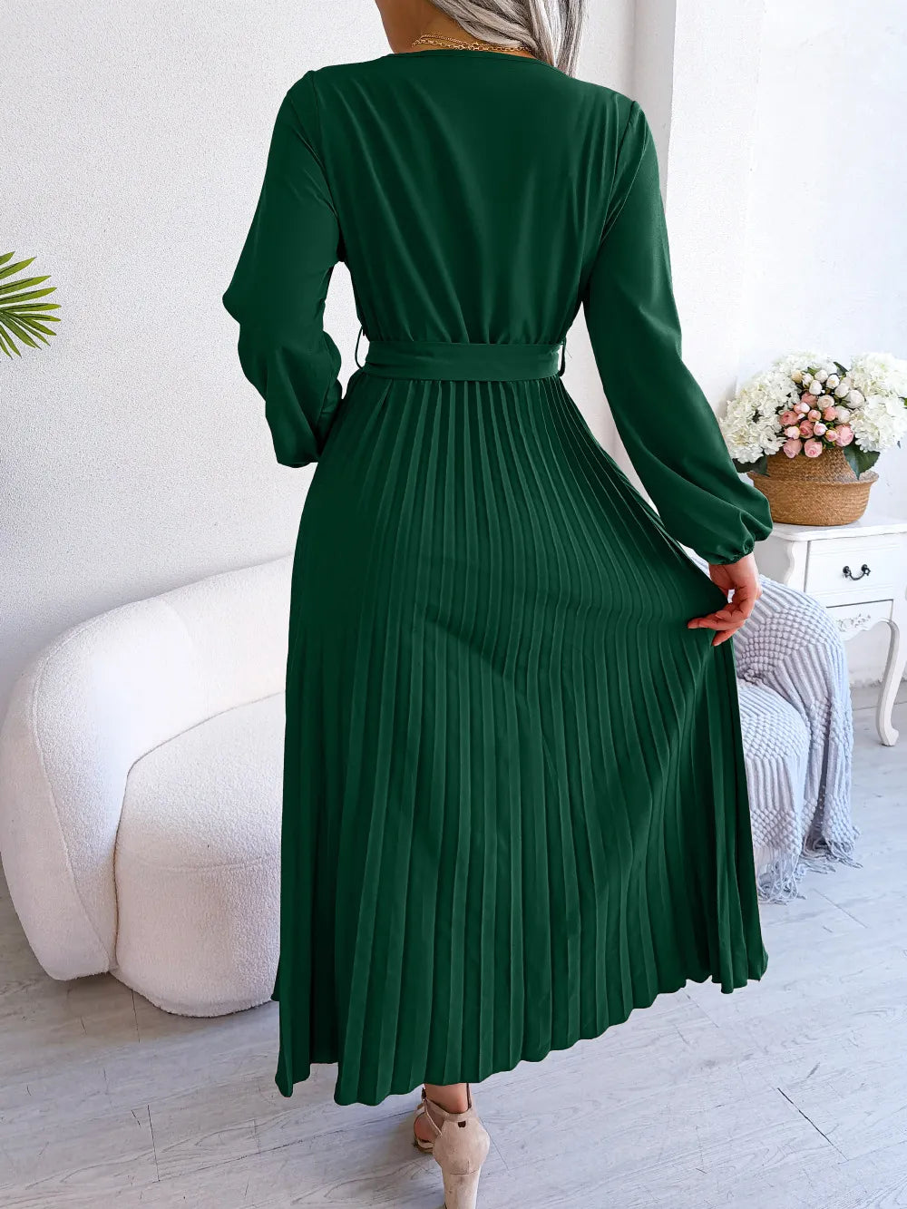 Temperament Dress Bohemian Ethnic Style Cross V-neck Pleated Skirt