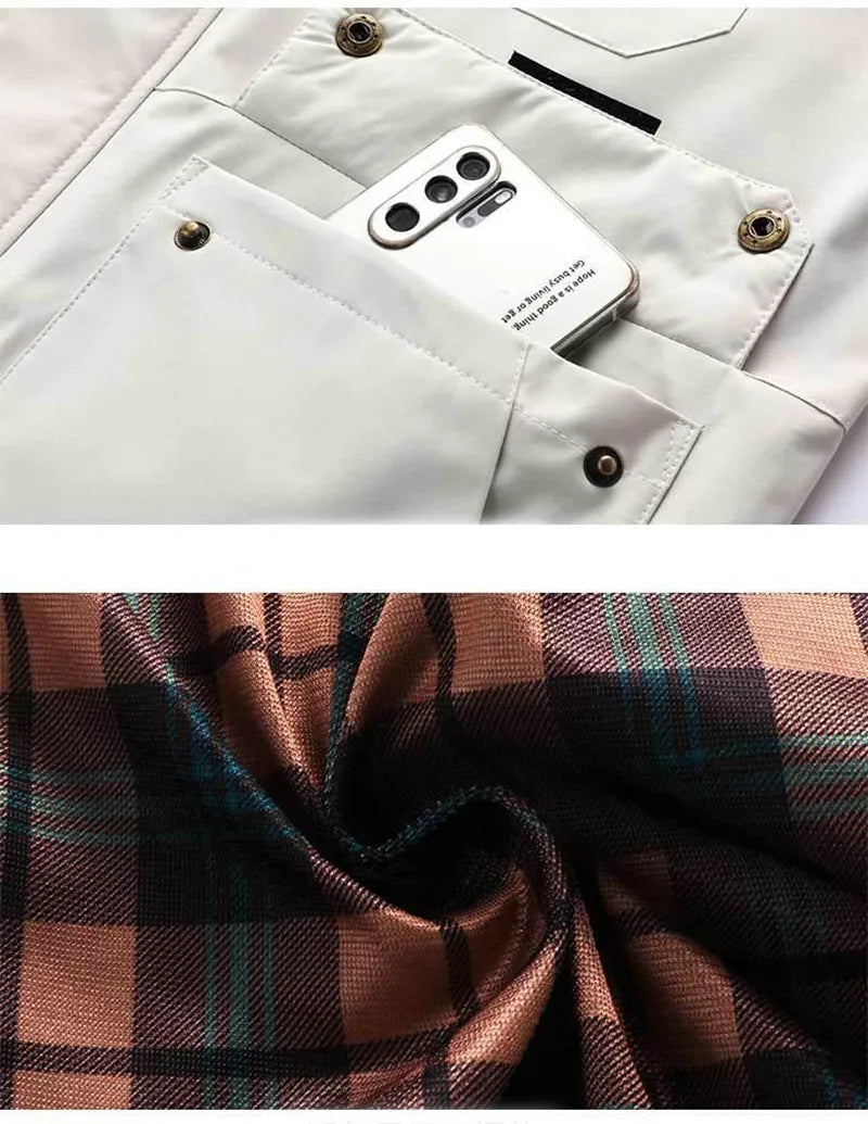 Men's Casual Hooded Jacket Parka Autumn And Winter Warm Solid Color Windproof Coat Outdoor Clothes With Multiple Pockets