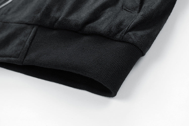 Suede Stand Collar Men's Jacket Double Zipper Pocket Clothing Mens