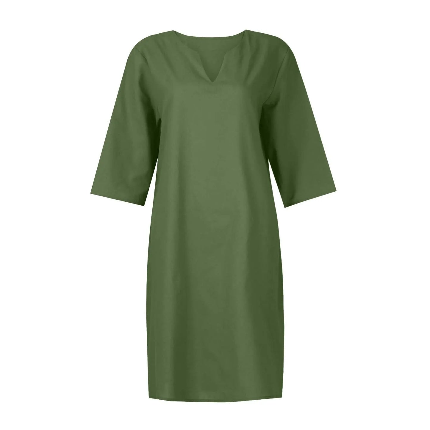 Cotton And Linen V-neck Dress Summer Stitching Retro High Waist Pure Color Dresses