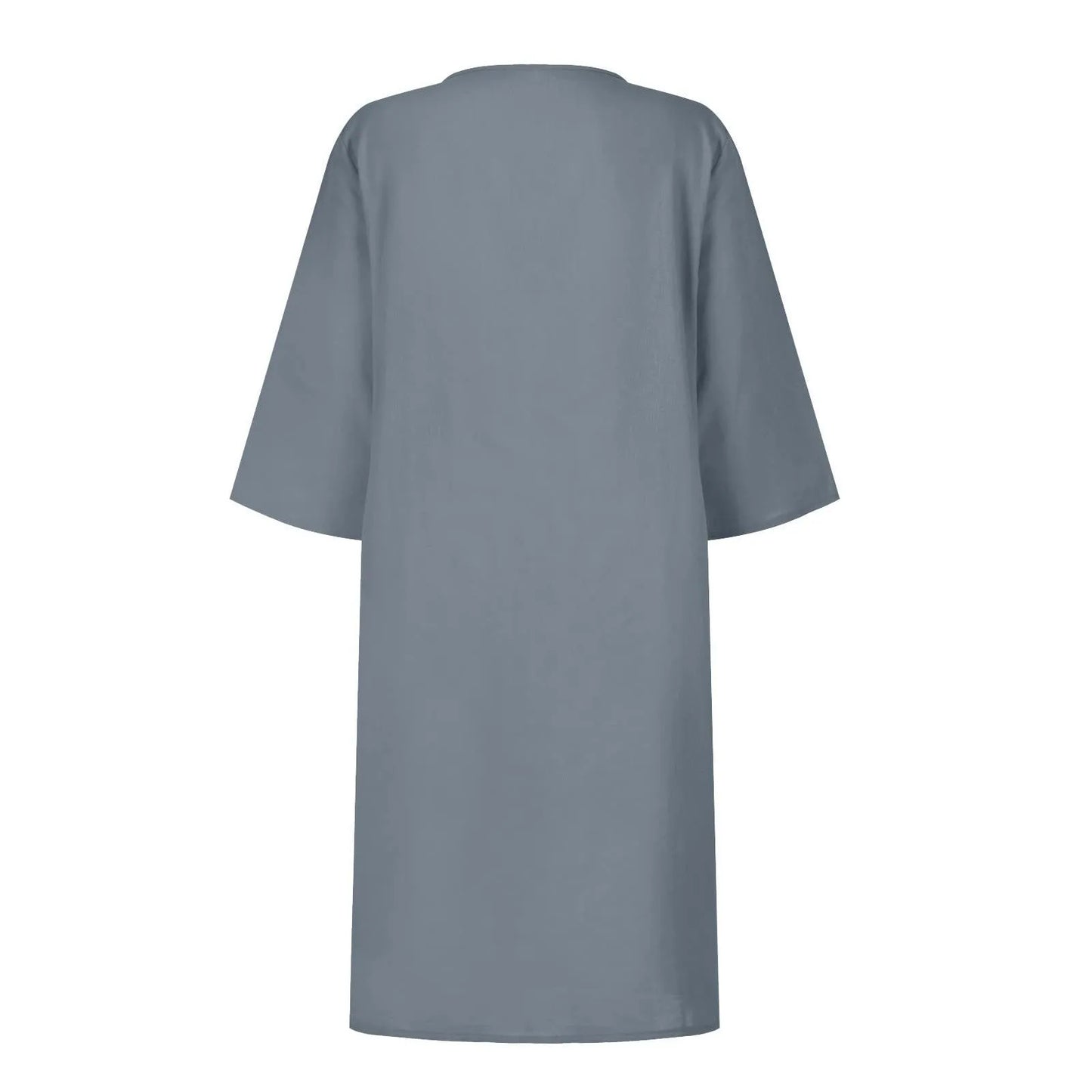 Cotton And Linen V-neck Dress Summer Stitching Retro High Waist Pure Color Dresses