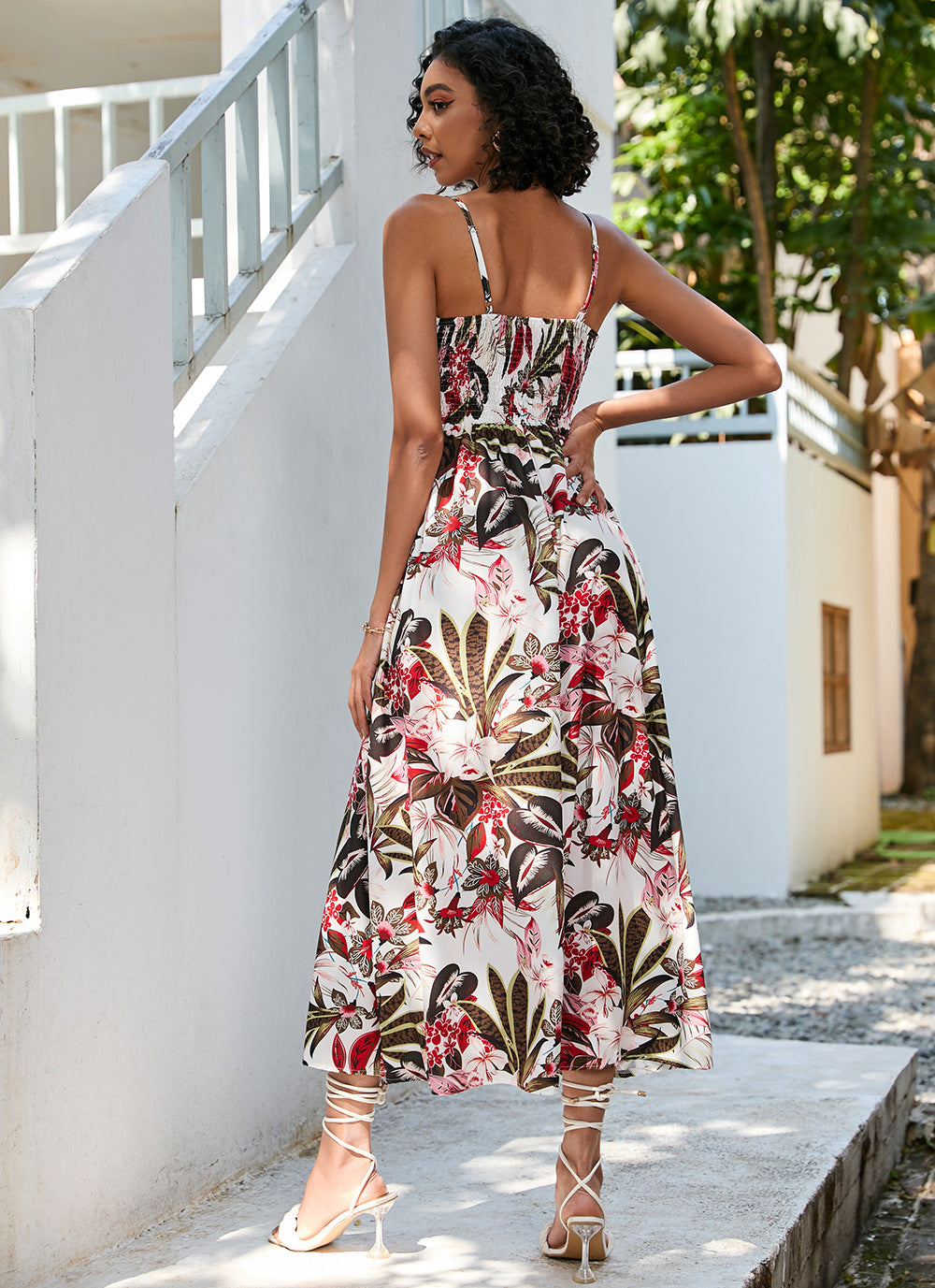 Women's Printed Waist-controlled Mid-length Sling Dress