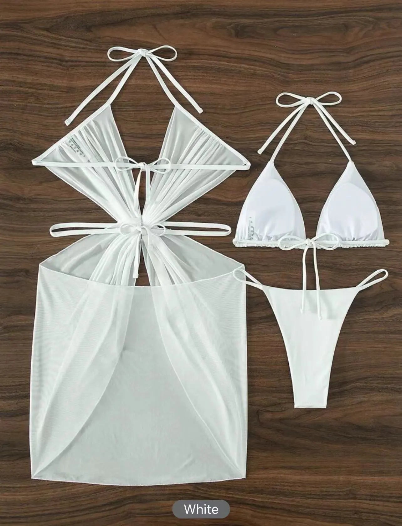 3pcs Halter Neck Bikini Beach Summer Solid Color Split Swimsuit Womens Clothing