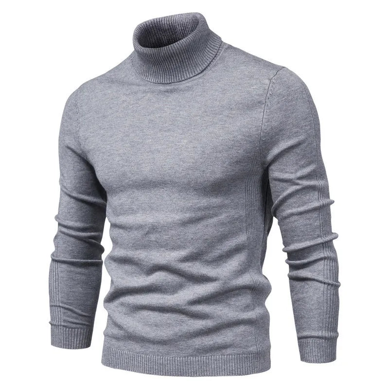 Men's Solid Color Slim Pullover Turtleneck Sweater Winter Casual Tops Clothing