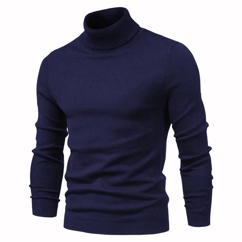 Men's Solid Color Slim Pullover Turtleneck Sweater Winter Casual Tops Clothing