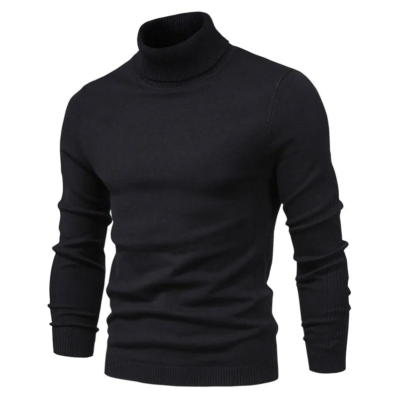 Men's Solid Color Slim Pullover Turtleneck Sweater Winter Casual Tops Clothing