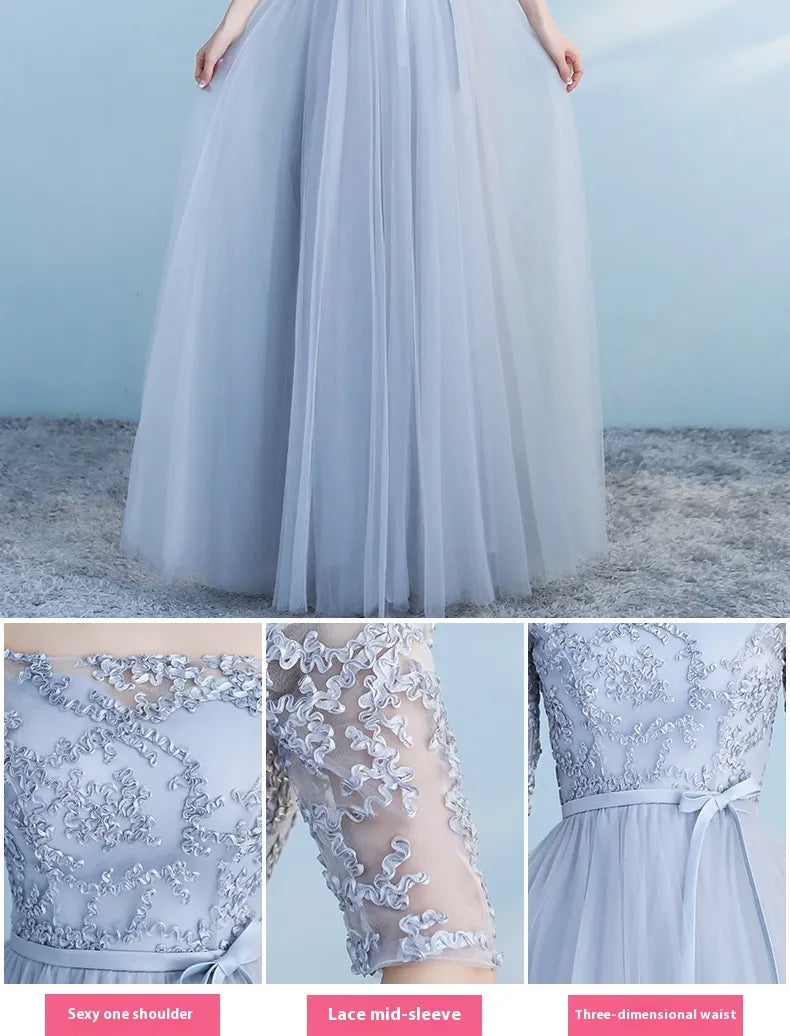 Long Bridesmaid Blue Wedding Dress Girlfriends Party Dress