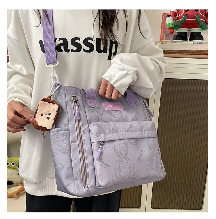 Bear Print Large Capacity Multi-Pocket Tote Bag Shoulder Bag Crossbody Lightweight For Going Out Handbag