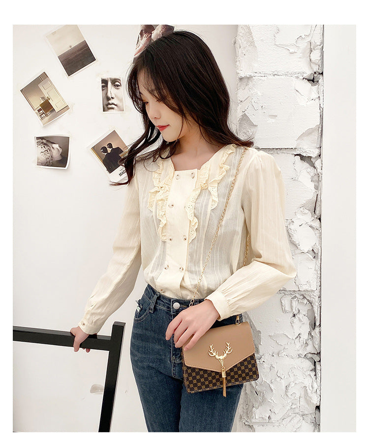Tassel Deer Head Contrast Color Chain Small Square Leisure Phone Bag