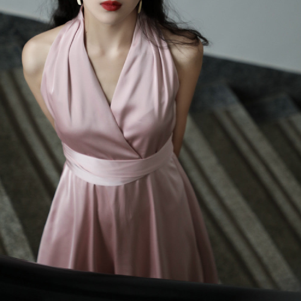 Women's Fashion Satin Hanging Neck Dress