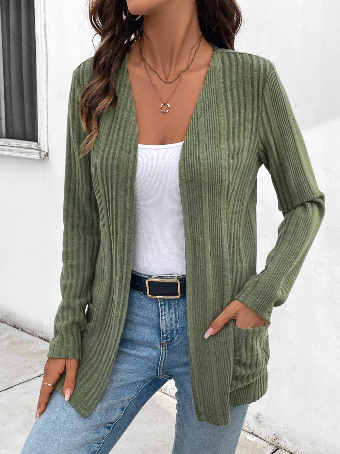 Open Front Long Sleeve Cardigan with Pockets