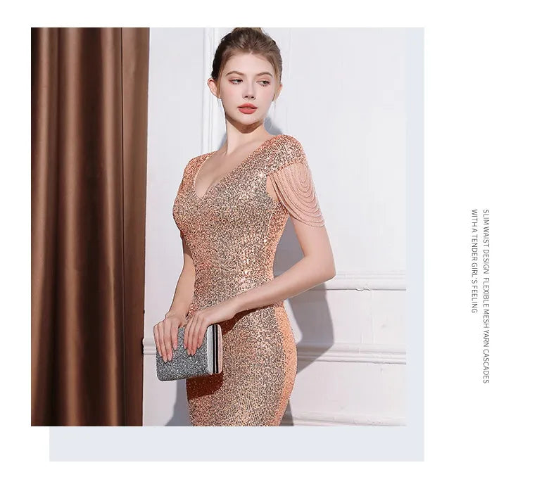 Sequined Slim Fit Slimming Long Dress Women